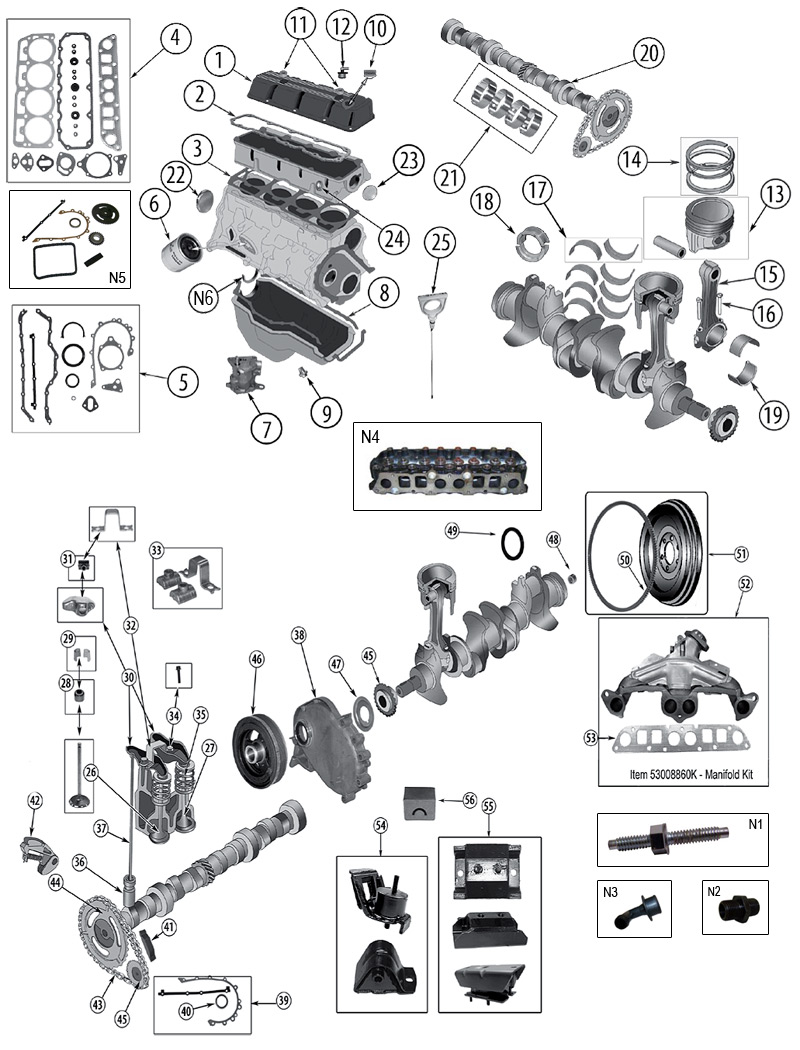 Diagram Engine Jeep XJ Cherokee 1984/2001 - Crown (RDR) Automotive
